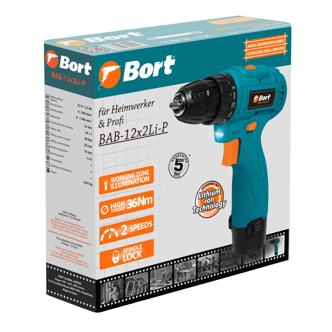 Cordless drill / driver BORT BAB-12x2Li-P (1x1,5 Ah)