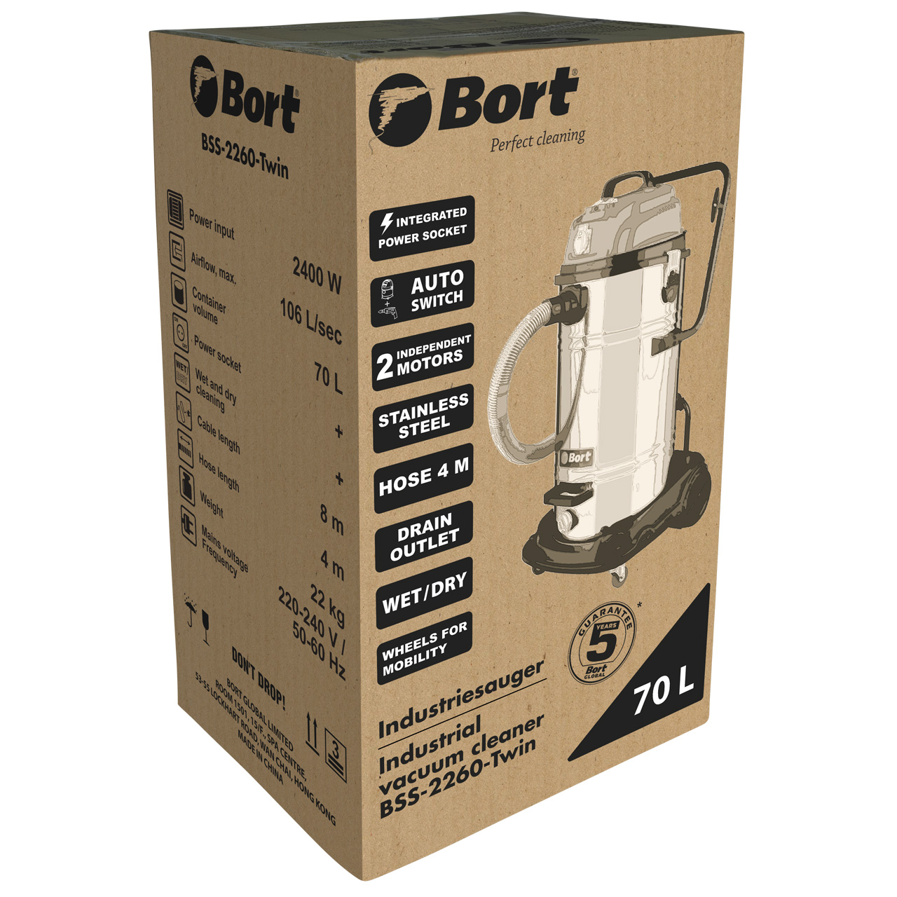 Vacuum cleaner for dry and wet cleaning BORT BSS-2260-Twin
