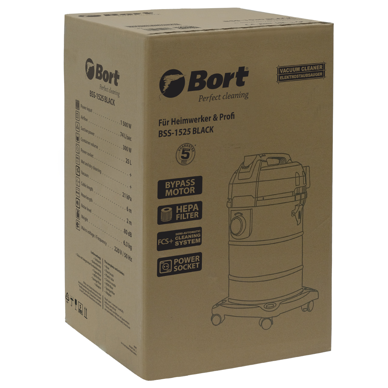 Vacuum cleaner for dry and wet cleaning BORT BSS-1525 BLACK